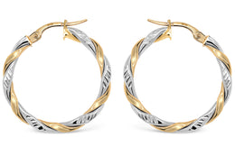 20mm Two-Tone White and Yellow Gold Twist Hoop Earrings