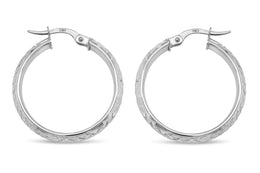 20mm 10kt White Gold Diamond Cut Hoop Earring