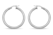 25mm 10kt White Gold Tube Hoop Earrings