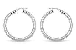 25mm 10kt White Gold Tube Hoop Earrings
