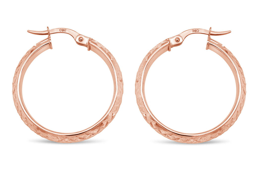 20mm 10kt Rose Gold Diamond Cut Hoop Earrings