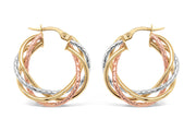 4mm 10kt Tri-Tone Twist Hoop Earrings