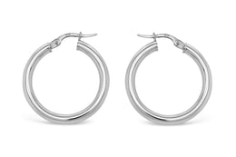 20mm 10kt White Gold Tube Hoop Earrings