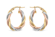 3.9mm 10kt Tri-Tone Twisted Hoop Earring