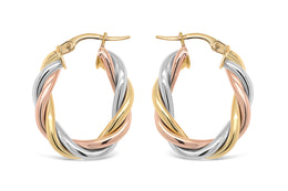3.9mm 10kt Tri-Tone Twisted Hoop Earring