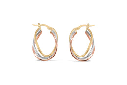 5.9mm 10kt Tri-Gold Hoop Earrings
