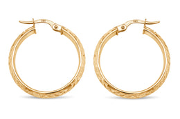 3.8mm Yellow Gold Diamond Cut Hoop Earrings