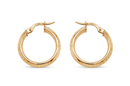 3.75mm Yellow Gold Diamond Cut Hoop Earrings