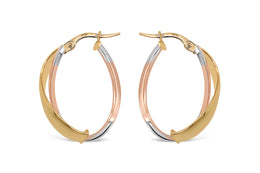 Tri-Gold Overlap Hoop Earrings