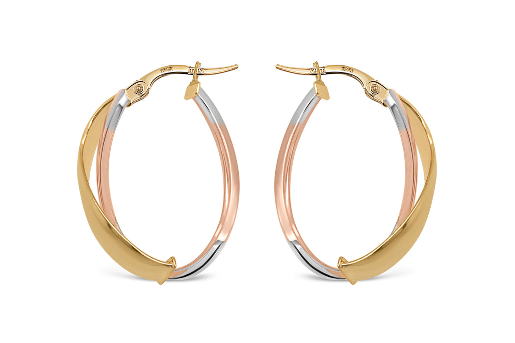 Tri-Gold Overlap Hoop Earrings