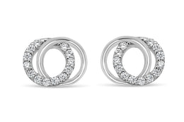 White Gold CZ Circle Stud Earrings