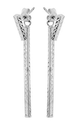 White Gold Diamond Cut Bar Earrings