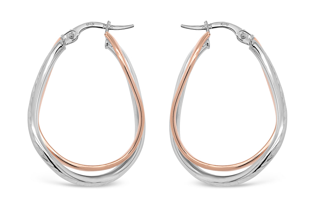15mm Two-Tone Rose & White Gold Hoops