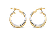 2.5mm Two-Tone White & Yellow Gold Hoop Earrings