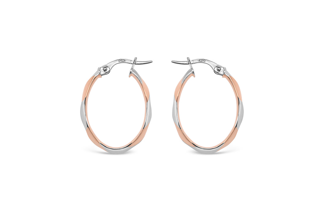 Two-Tone Rose & White Gold 20mm Oval Hoop Earrings