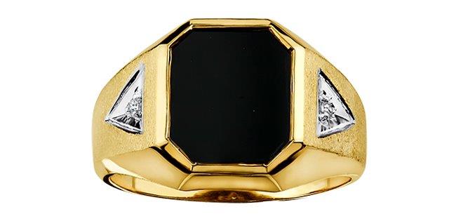 Men's Yellow Gold & Diamond Black Onyx Ring