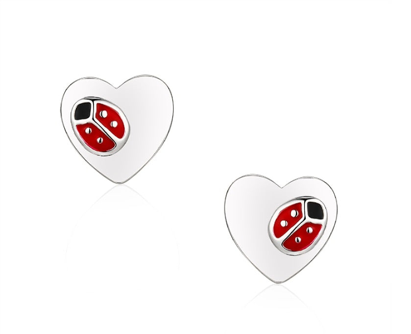 Lady Bug Heart Earrings
