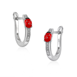 Sterling Silver Ladybug Hoop Earrings