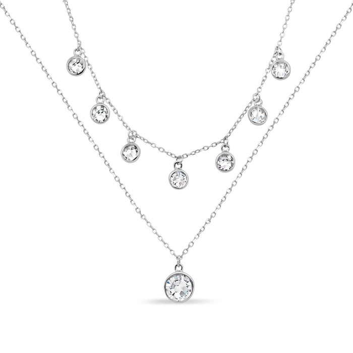 Casablanca Sterling Silver & Crystal Two Strand Necklace