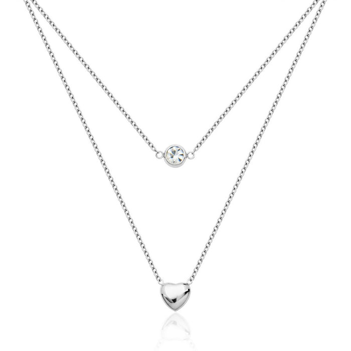 Steelx Heart & Round Crystal Layered Necklace