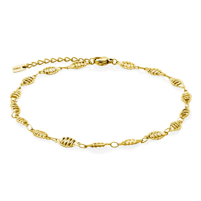 Steelx Stainless Steel Yellow Gold-Tone Twisted Diamond Cut Anklet