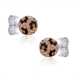 Casablanca Sterling Silver Leopard Crystal Ball Stud Earrings