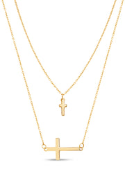 Yellow Gold Double Cross Necklace