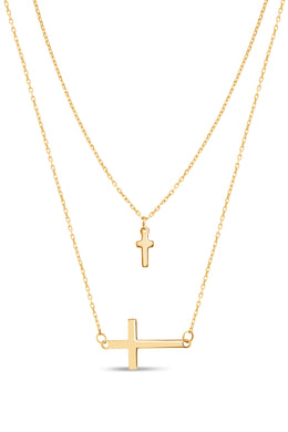 Yellow Gold Double Cross Necklace