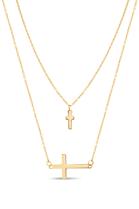 Yellow Gold Double Cross Necklace