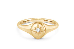 .02CT Yellow Gold Star Signet Ring