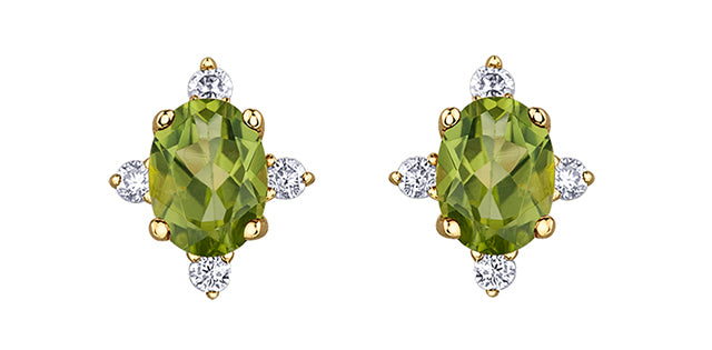 Diamond & Peridot Gemstone Stud Earrings