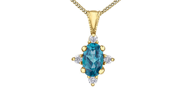 Diamond & Blue Topaz Gemstone Pendant & Necklace