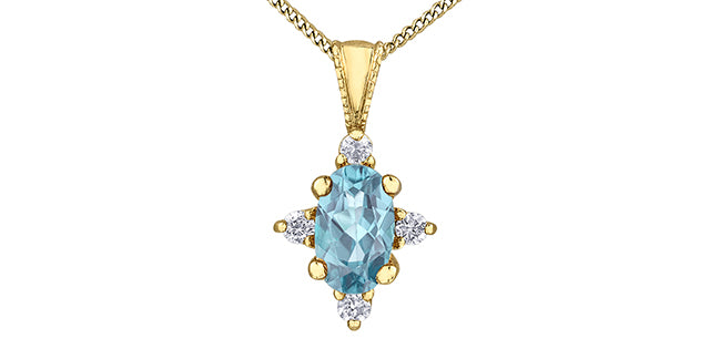 Diamond & Aquamarine Gemstone Pendant & Necklace