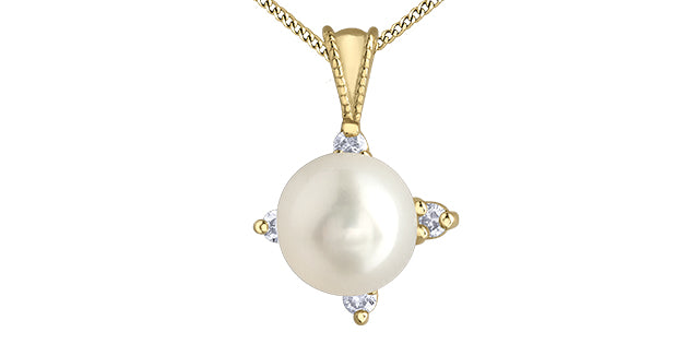 Yellow Gold Diamond and Pearl Necklace