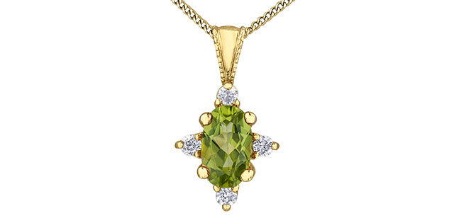 Diamond & Peridot Gemstone Pendant & Necklace
