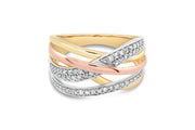.33CT Tri-Gold Diamond Criss Cross Fashion Ring