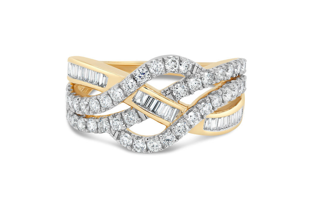 1.00CT Yellow Gold Criss Cross Diamond Fashion Ring
