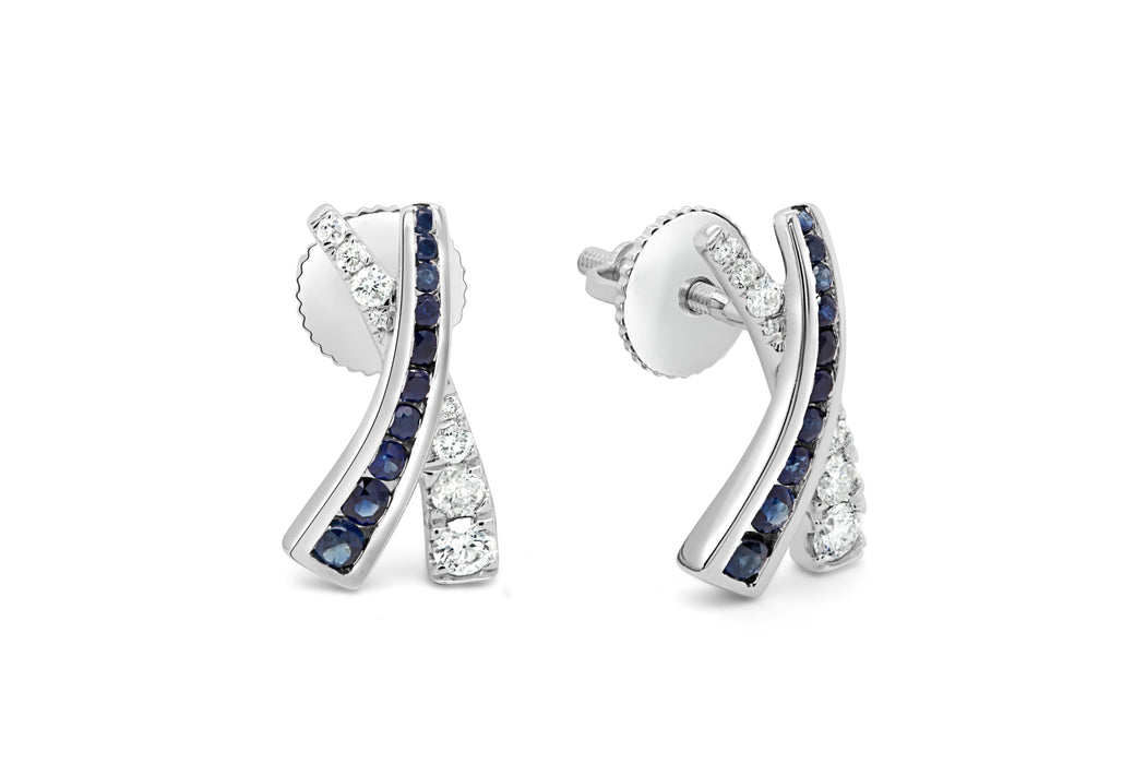 Diamond & Sapphire Criss Cross Stud Earrings