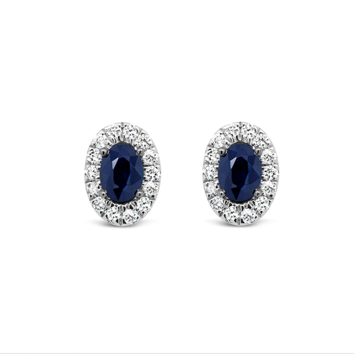 .18CT Diamond & Sapphire Halo Stud Earrings