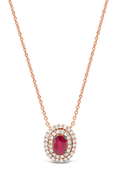 .27CT Double Halo Ruby Necklace