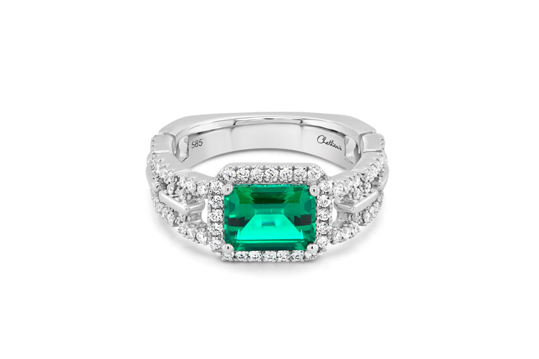.49CT Lab Grown Diamond & Emerald Ring