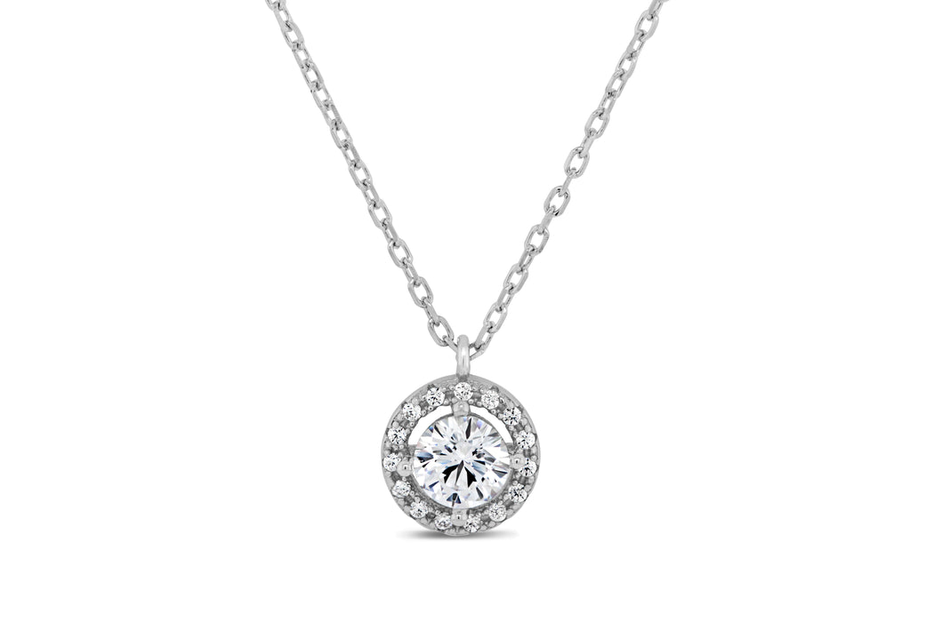 Sterling Silver CZ Round Halo Necklace
