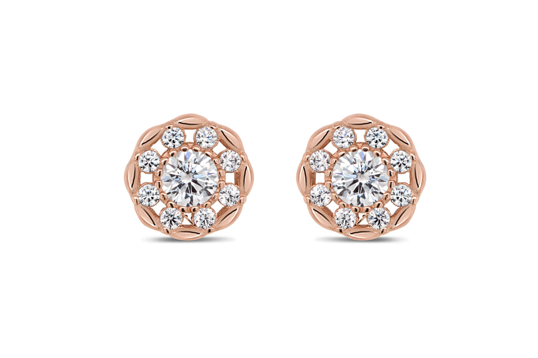 Round CZ Rose Gold Earrings