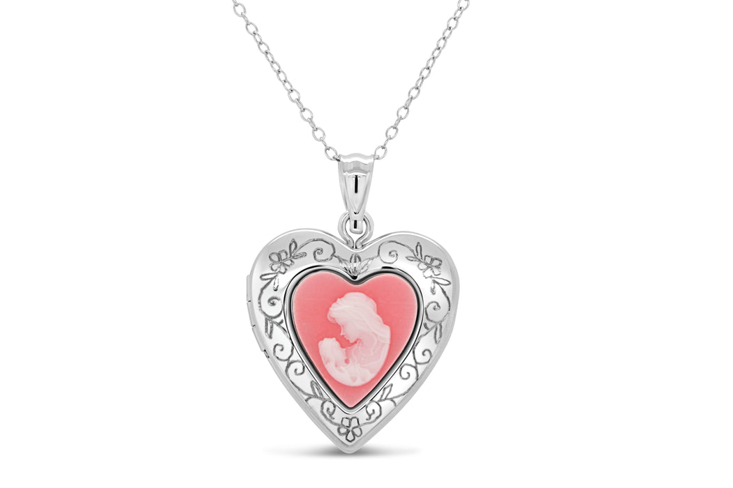 Silver Cameo Heart Locket Necklace