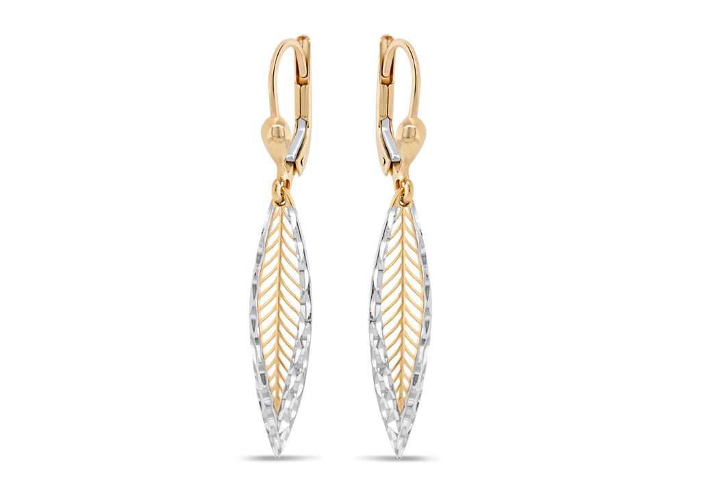 Two Tone Feather Gold Earrings