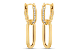 Yellow Gold & CZ Paperclip Earrings