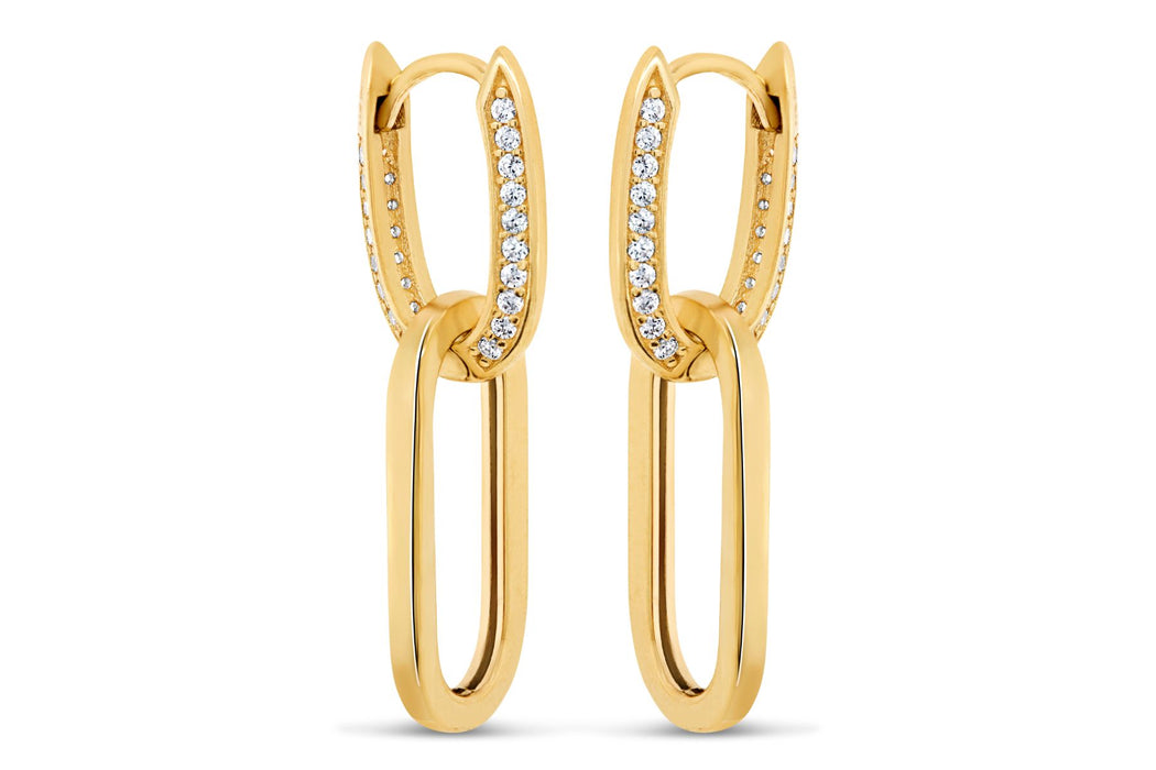 Yellow Gold & CZ Paperclip Earrings