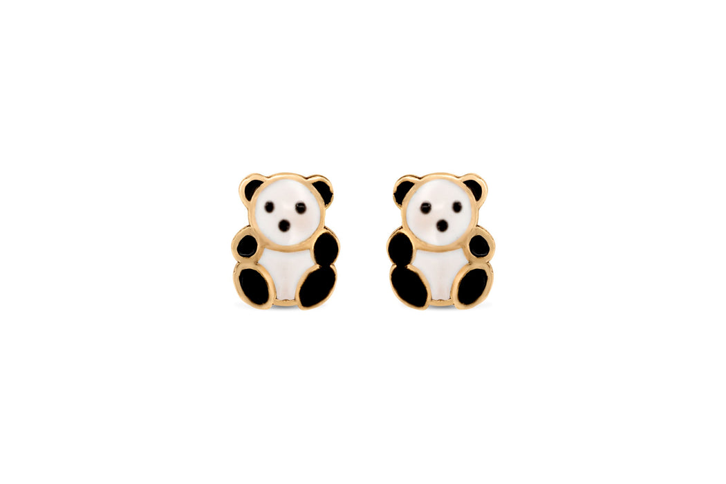 Yellow Gold Panda Children's Earrings