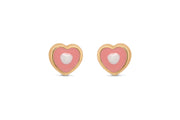 Yellow Gold Pink Heart Children's Earrings
