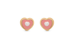 Yellow Gold Pink Heart Children's Earrings